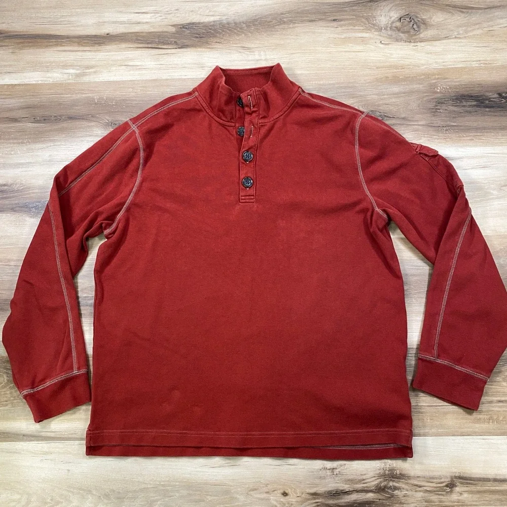 Banana Republic Henley Mens XL Heritage 100% Cotton Mock Neck Rust Red Casual